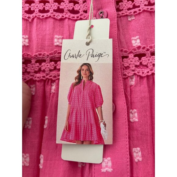 Charlie Paige Pink Cotton Tiered Midi Dress L/G New With Tags - Picture 4 of 11